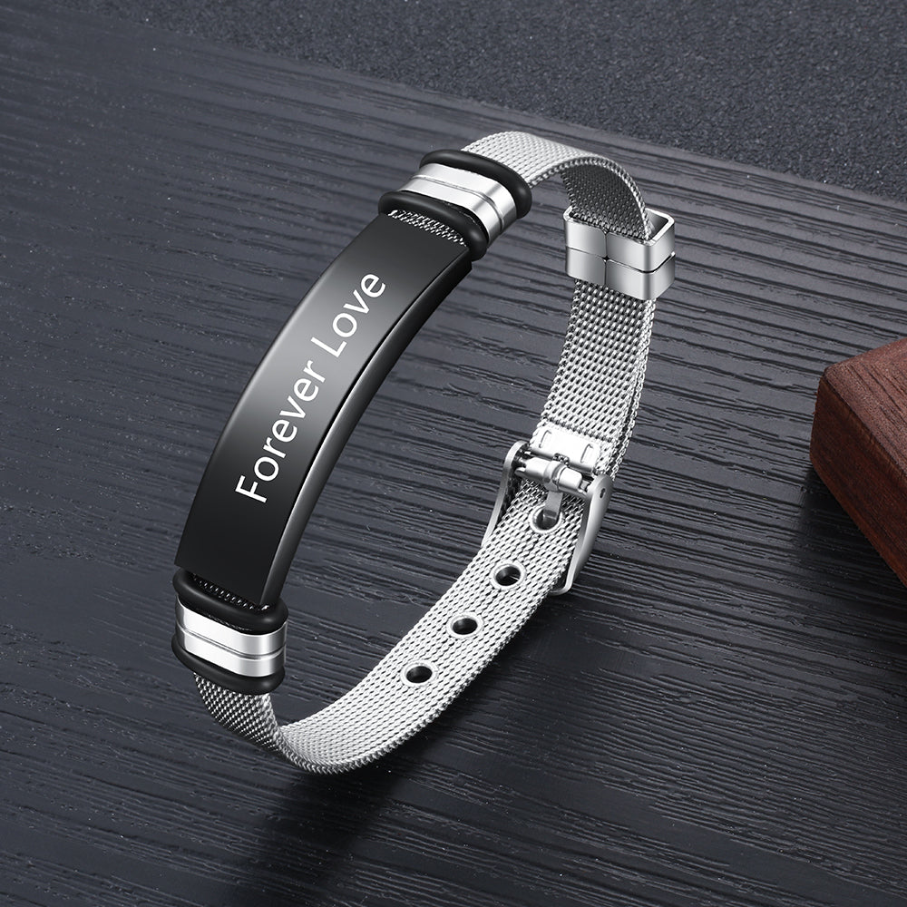 Engraved Mesh Buckle Bracelet