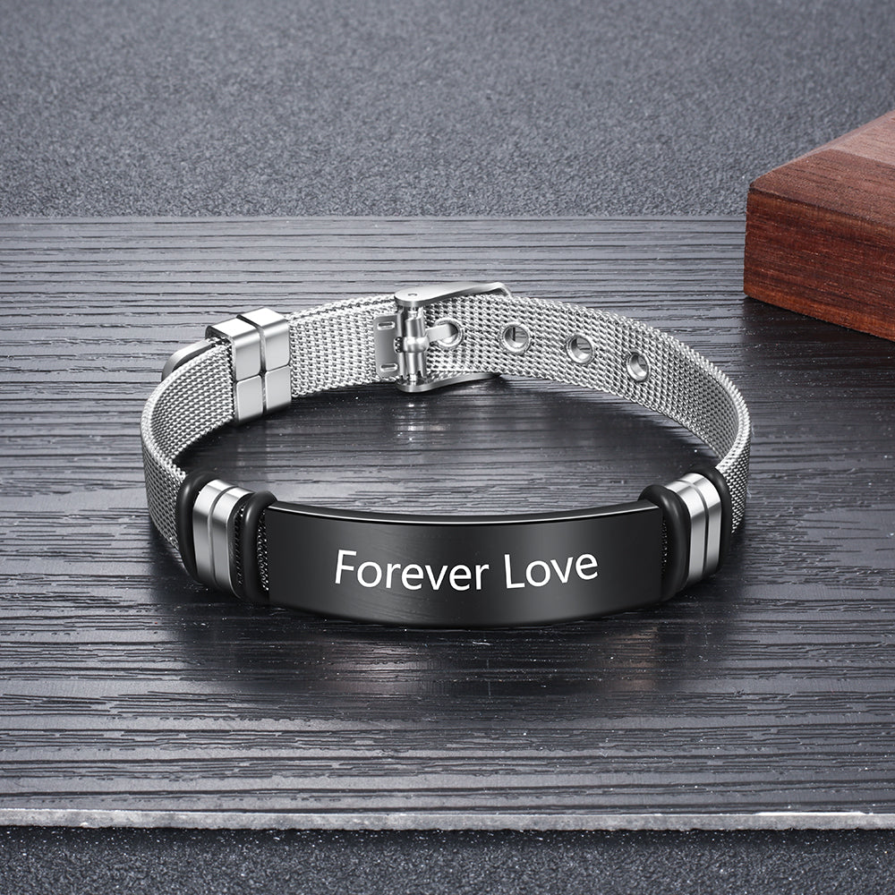 Engraved Mesh Buckle Bracelet