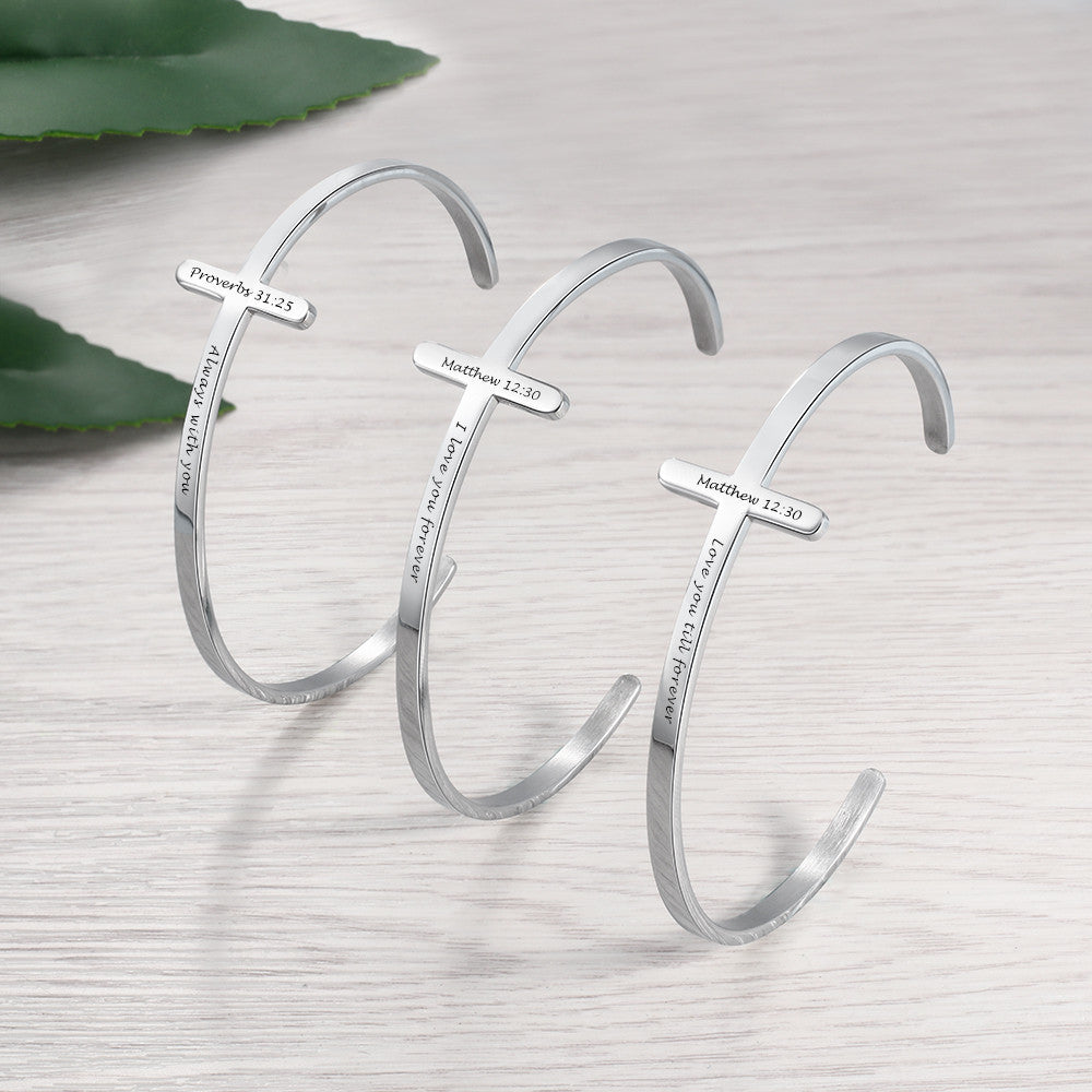 Stainless Steel Sideways Cross Name Bangle