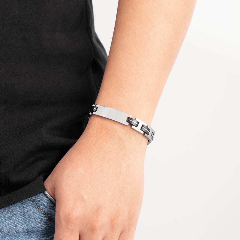 Men's Engraved Steel Link ID Bracelet