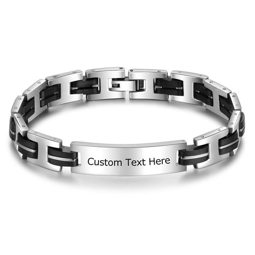 Men's Engraved Steel Link ID Bracelet