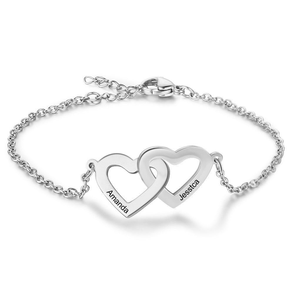 Interlocking Hearts Two Name Chain Bracelet