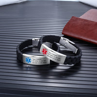 Engraved Medical Alert Silicone Bracelet, Red or Blue