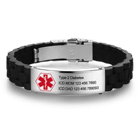 Engraved Medical Alert Silicone Bracelet, Red or Blue