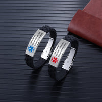 Engraved Medical Alert Silicone Bracelet, Red or Blue