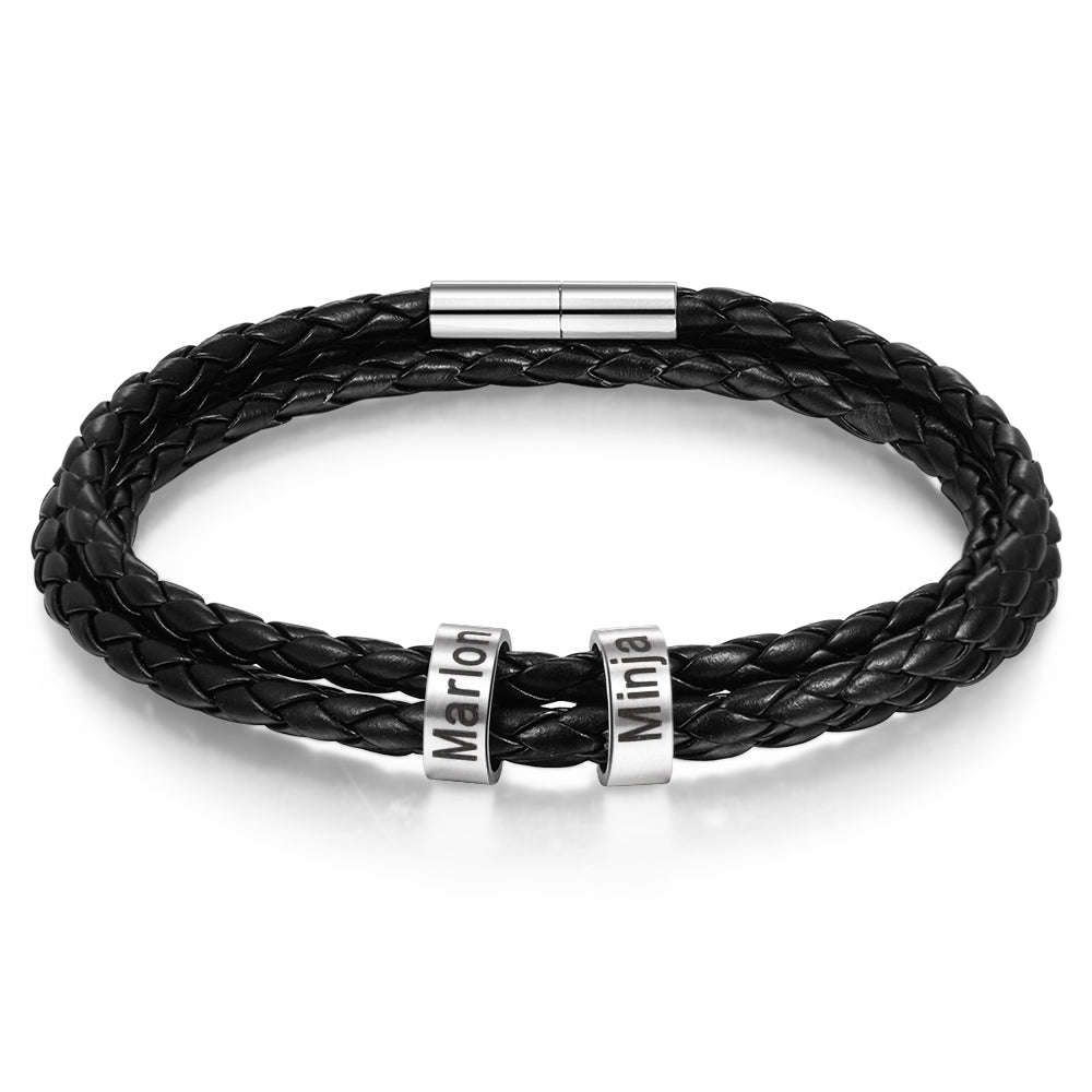Braided Leather Bracelet with Custom Beads