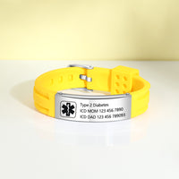 Engraved Silicone Sport Bracelet, Medical or Custom Text
