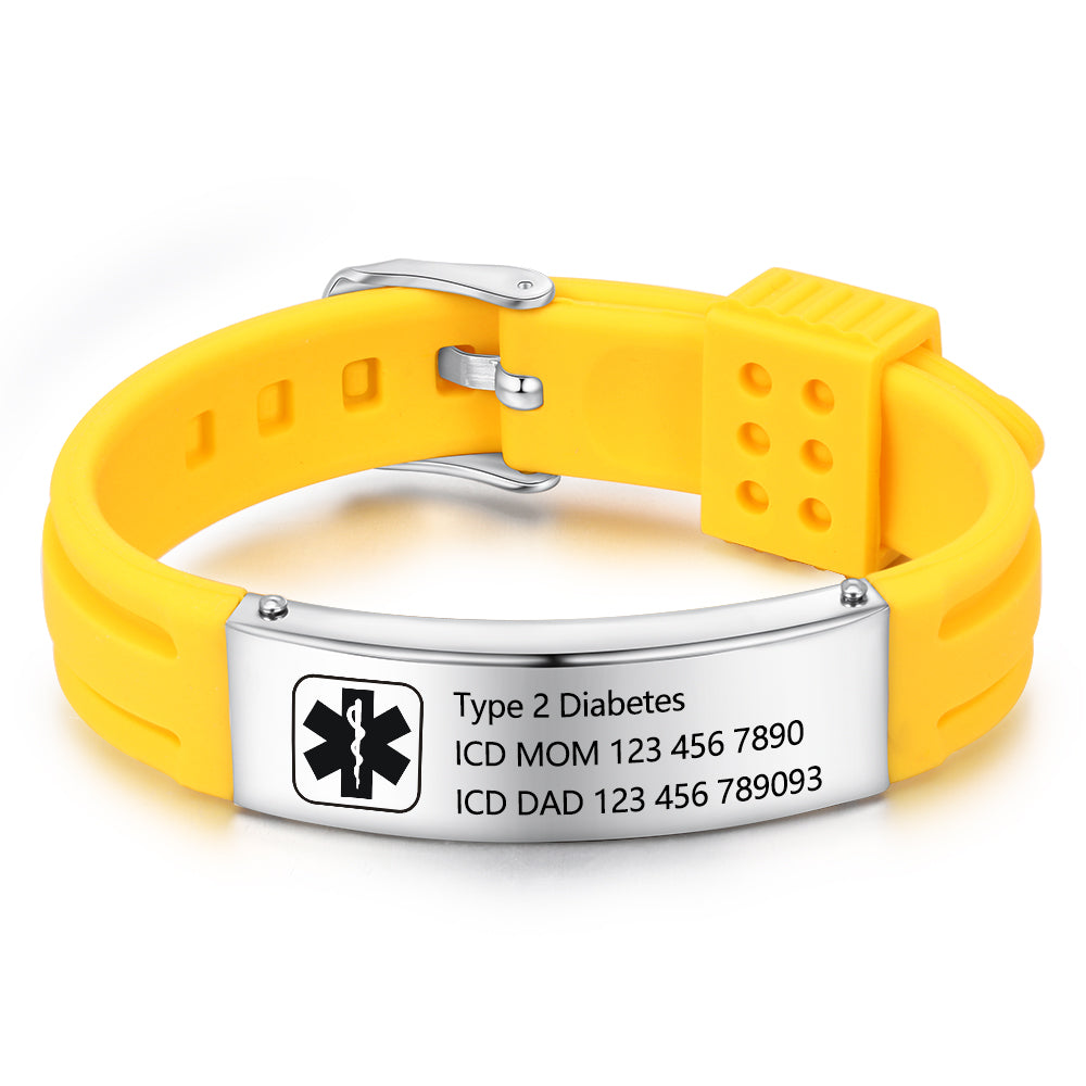 Engraved Silicone Sport Bracelet, Medical or Custom Text