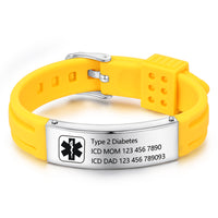 Engraved Silicone Sport Bracelet, Medical or Custom Text