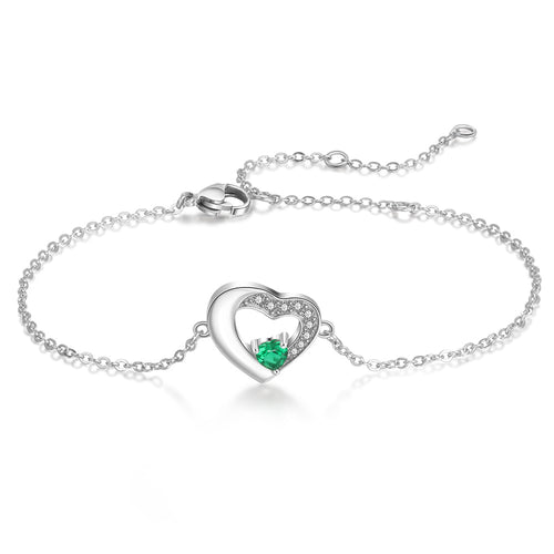 Sterling Silver Heart Name Birthstone Bracelet