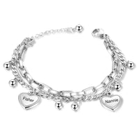 Layered Heart Name Charm Chain Bracelet