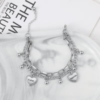 Layered Heart Name Charm Chain Bracelet