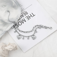 Layered Heart Name Charm Chain Bracelet
