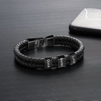 Men's Double Braided Leather Black Name Bead Bracelet