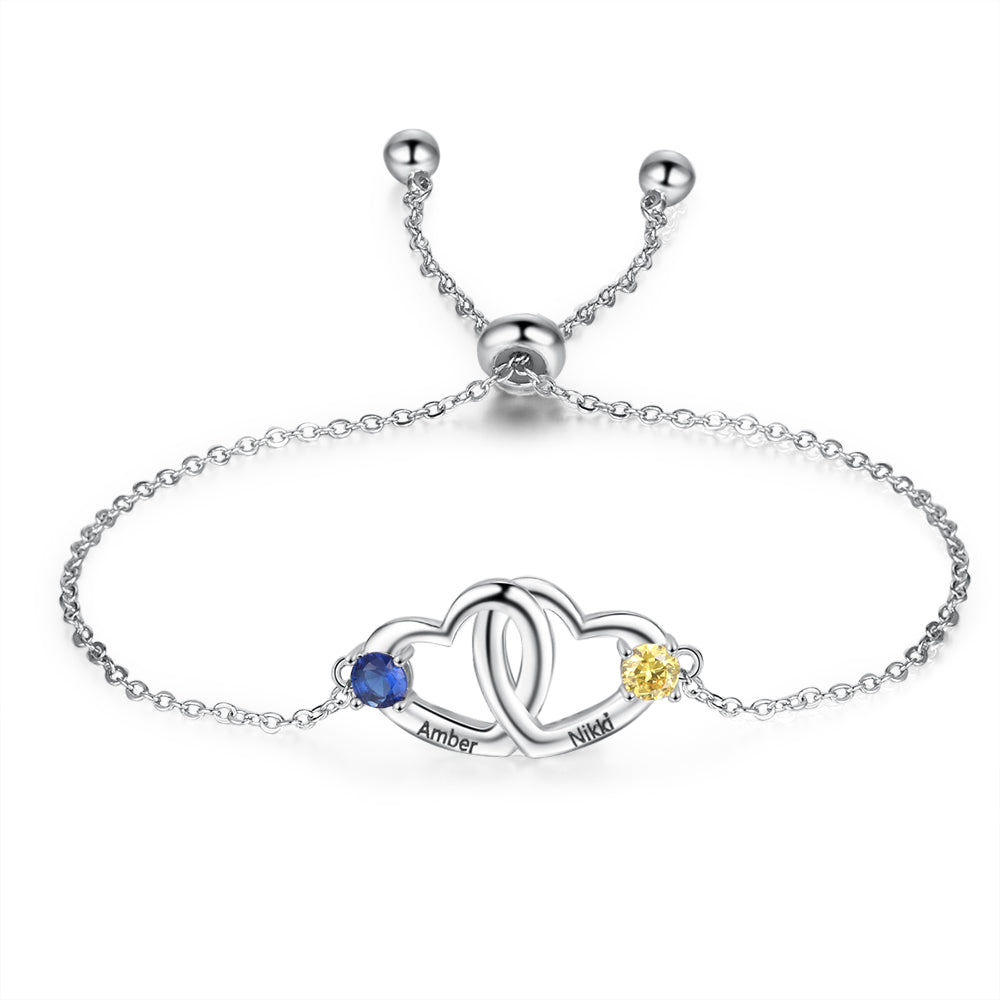 Interlocking Hearts Name Birthstone Slider Bracelet