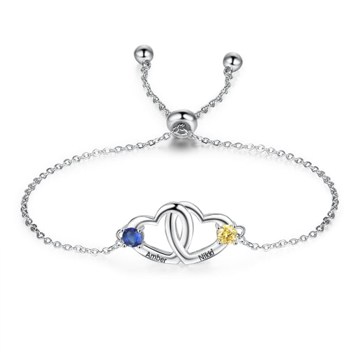 Interlocking Hearts Name Birthstone Slider Bracelet