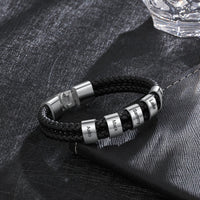 Men's Double Braided Leather Silver Name Bead Bracelet