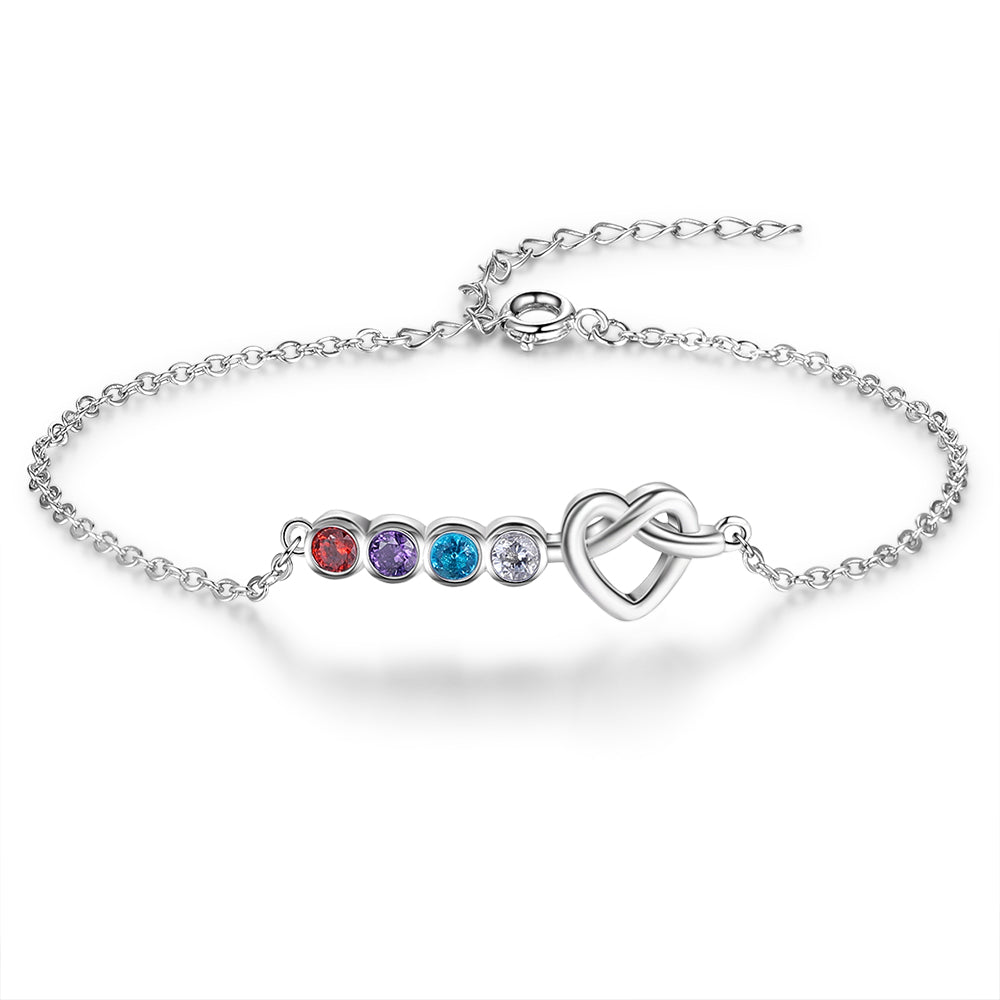 Dainty Heart Three Birthstone Bracelet