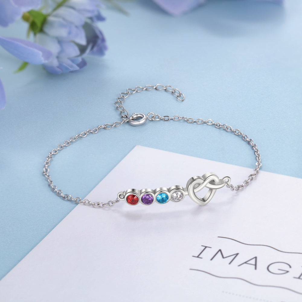 Dainty Heart Three Birthstone Bracelet