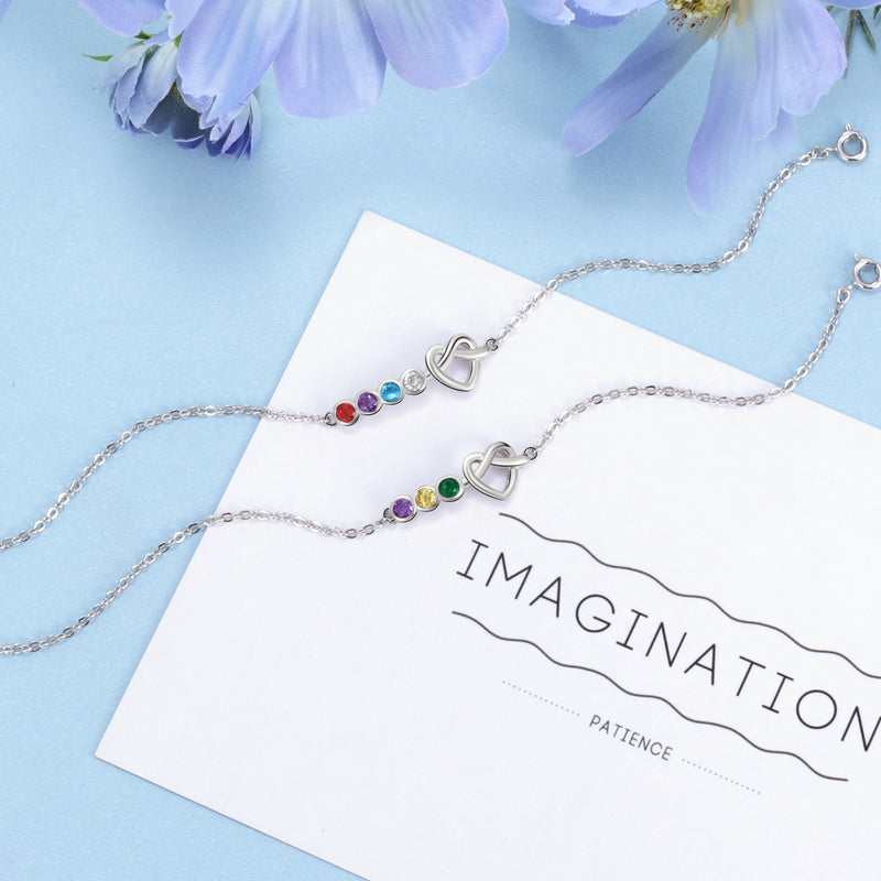 Dainty Heart Three Birthstone Bracelet
