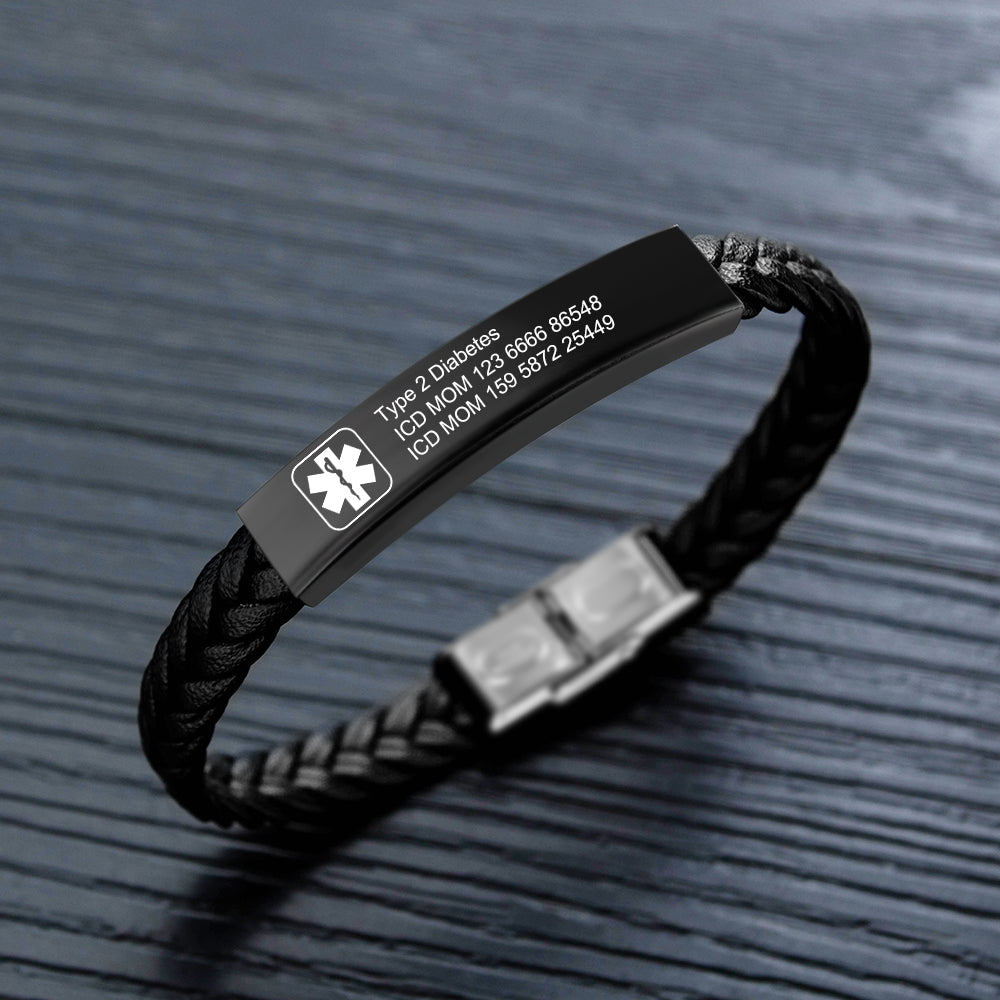 Men's Black Braided Medical ID Bracelet