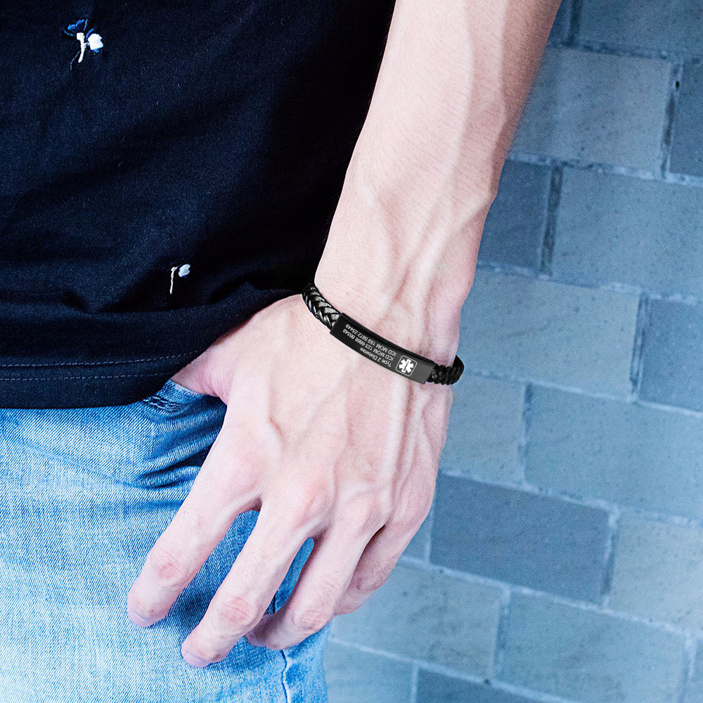 Men's Black Braided Medical ID Bracelet
