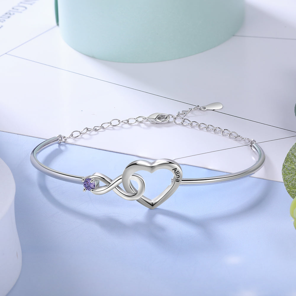 Infinity Heart Birthstone Bangle Bracelet