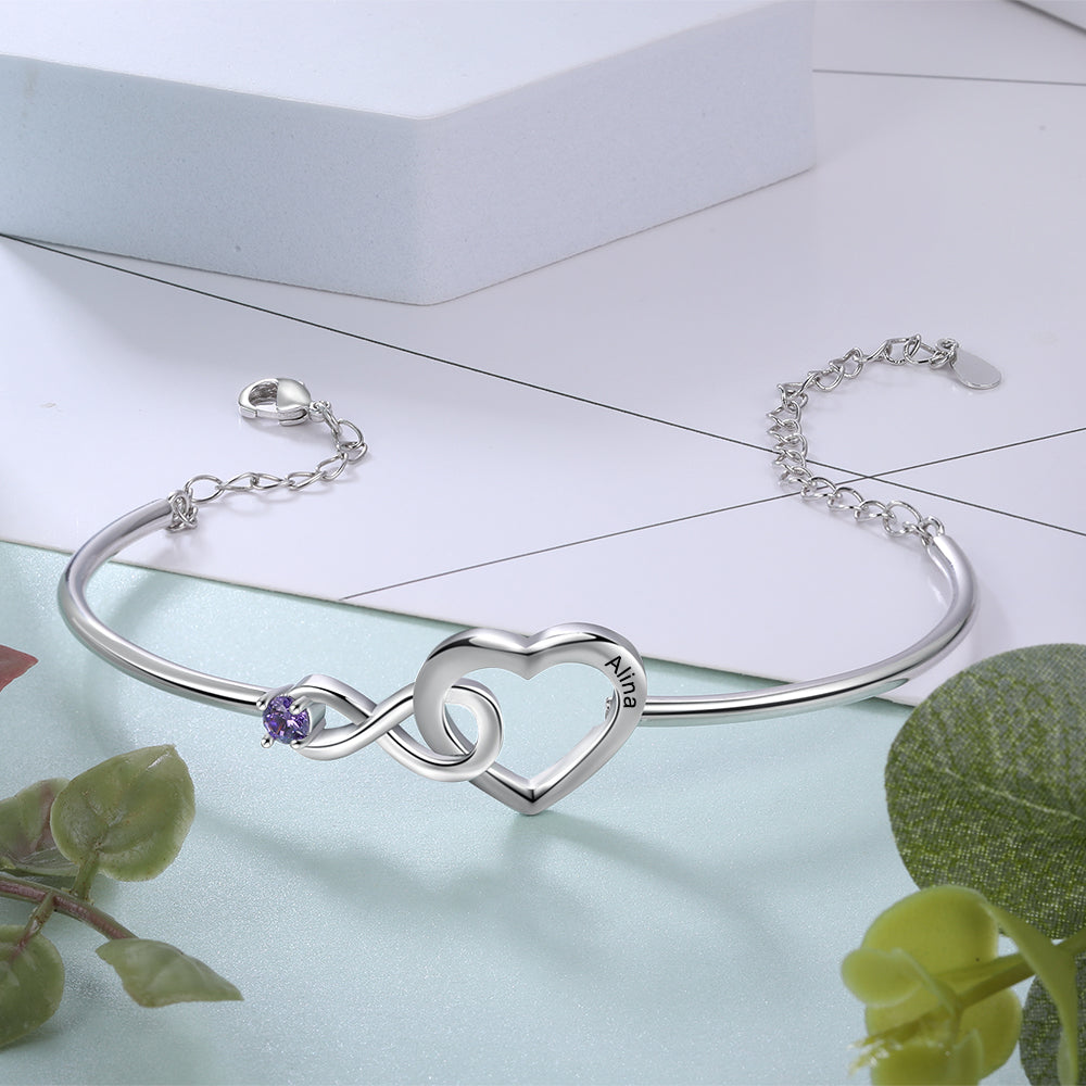 Infinity Heart Birthstone Bangle Bracelet