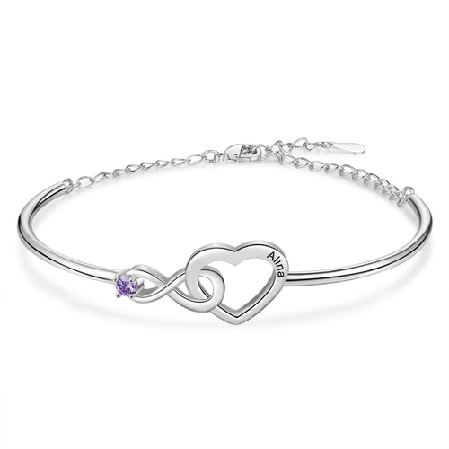 Infinity Heart Birthstone Bangle Bracelet