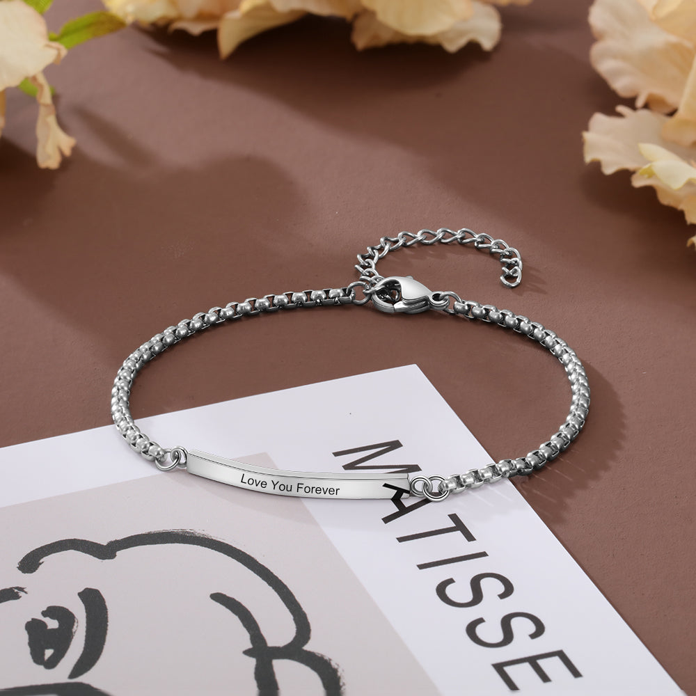 Engraved Bar Box Chain Bracelet