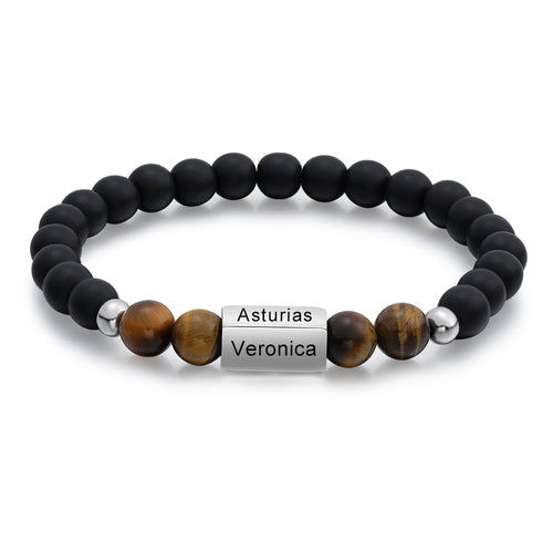 Men's Engraved Name Bead Stretch Bracelet