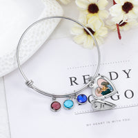 Birthstone Charm Bangle with Heart Photo Locket