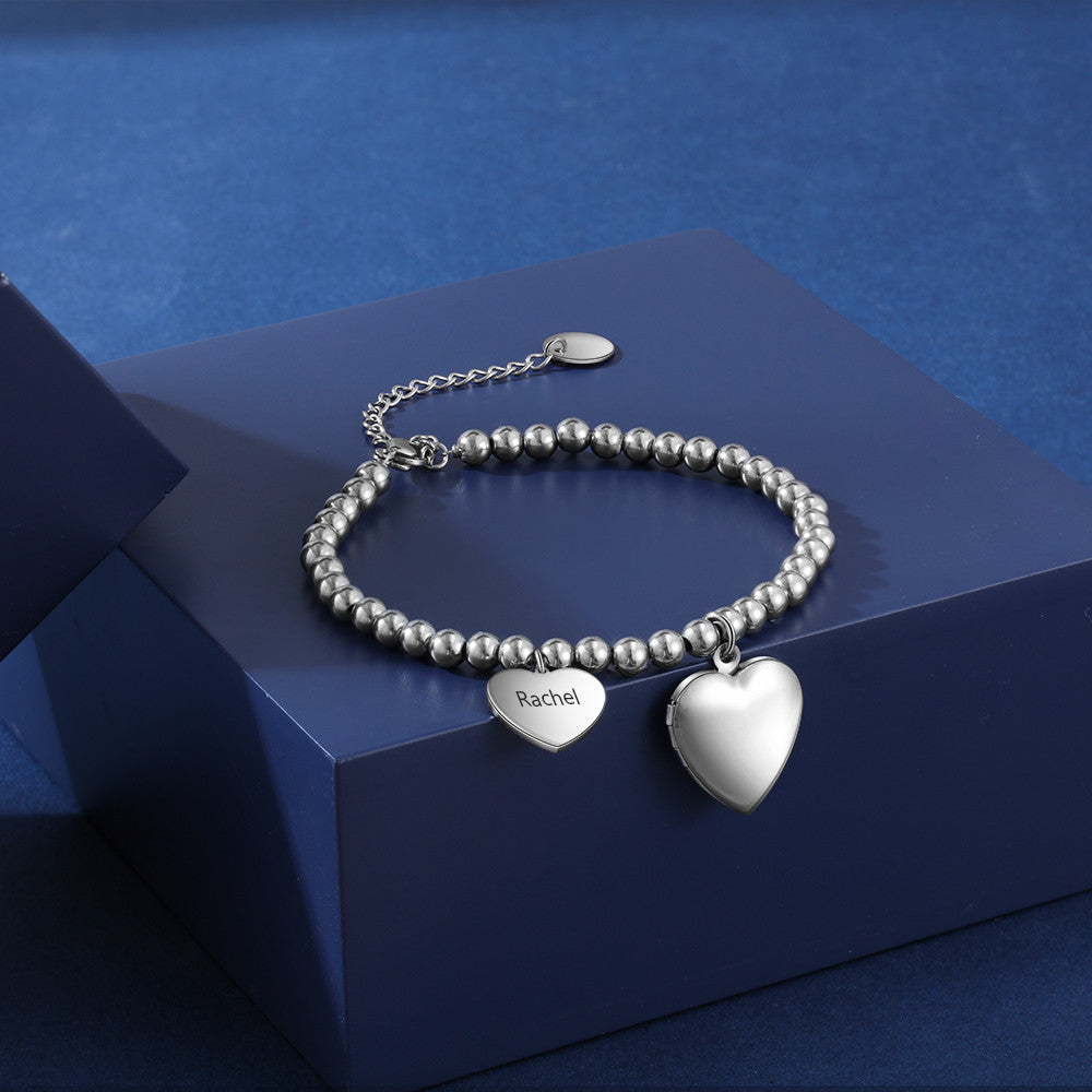 Heart Photo Locket Bead Bracelet