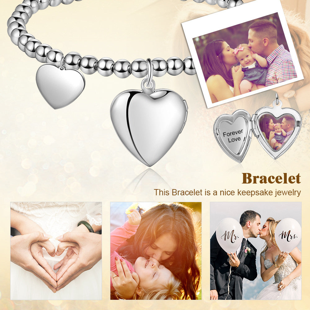 Heart Photo Locket Bead Bracelet