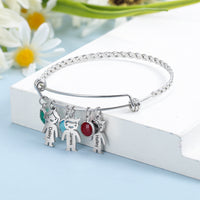 Twisted Bangle with Kids Name and Birthstone Charms