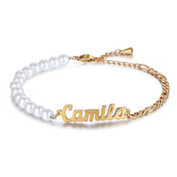 Personalized Pearl and Chain Name Bracelet