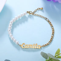 Personalized Pearl and Chain Name Bracelet