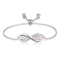 Birthstone & Engraved Rhodium Plated Bracelet