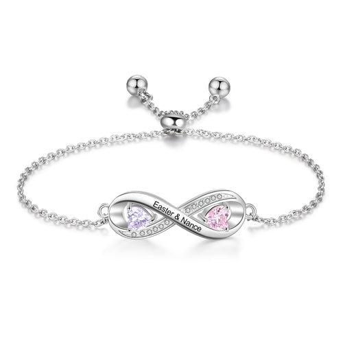 Birthstone & Engraved Rhodium Plated Bracelet