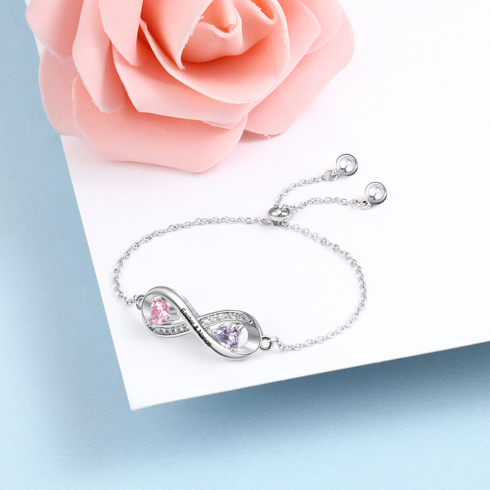 Birthstone & Engraved Rhodium Plated Bracelet