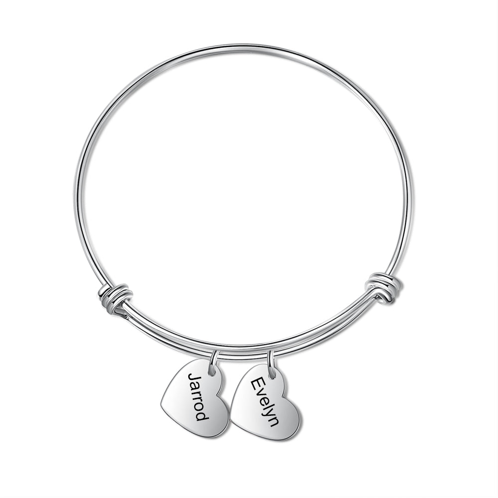 Engraved Heart Charm Name Bangle Bracelet