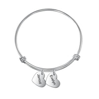 Engraved Heart Charm Name Bangle Bracelet