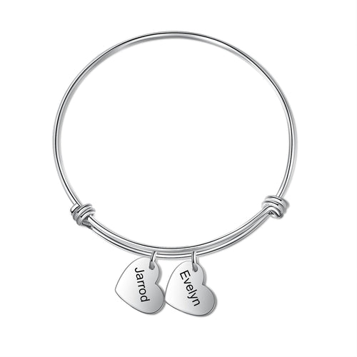 Engraved Heart Charm Name Bangle Bracelet