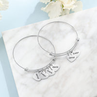 Engraved Heart Charm Name Bangle Bracelet