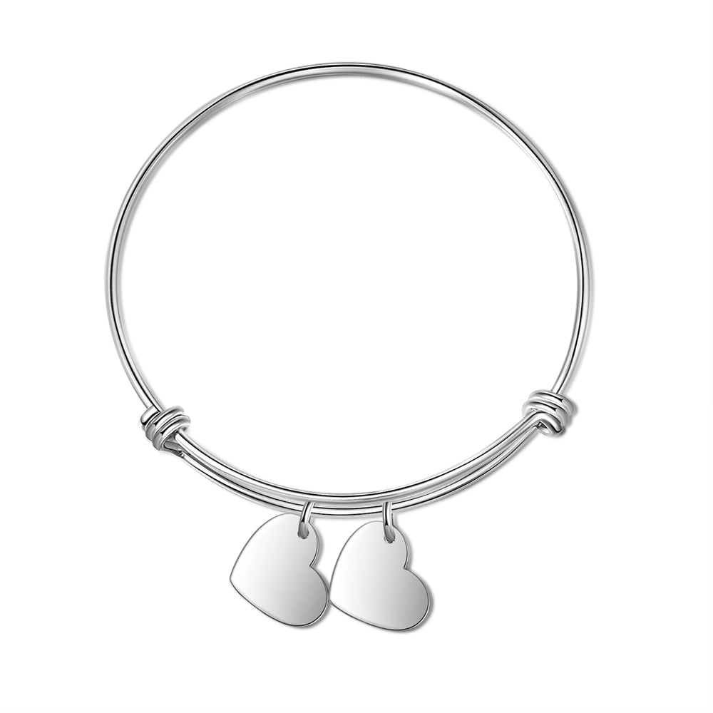 Engraved Heart Charm Name Bangle Bracelet