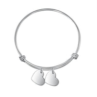 Engraved Heart Charm Name Bangle Bracelet