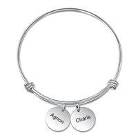 Engraved Disc Charm Name Bangle Bracelet