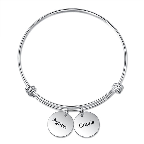 Engraved Disc Charm Name Bangle Bracelet
