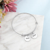 Engraved Disc Charm Name Bangle Bracelet