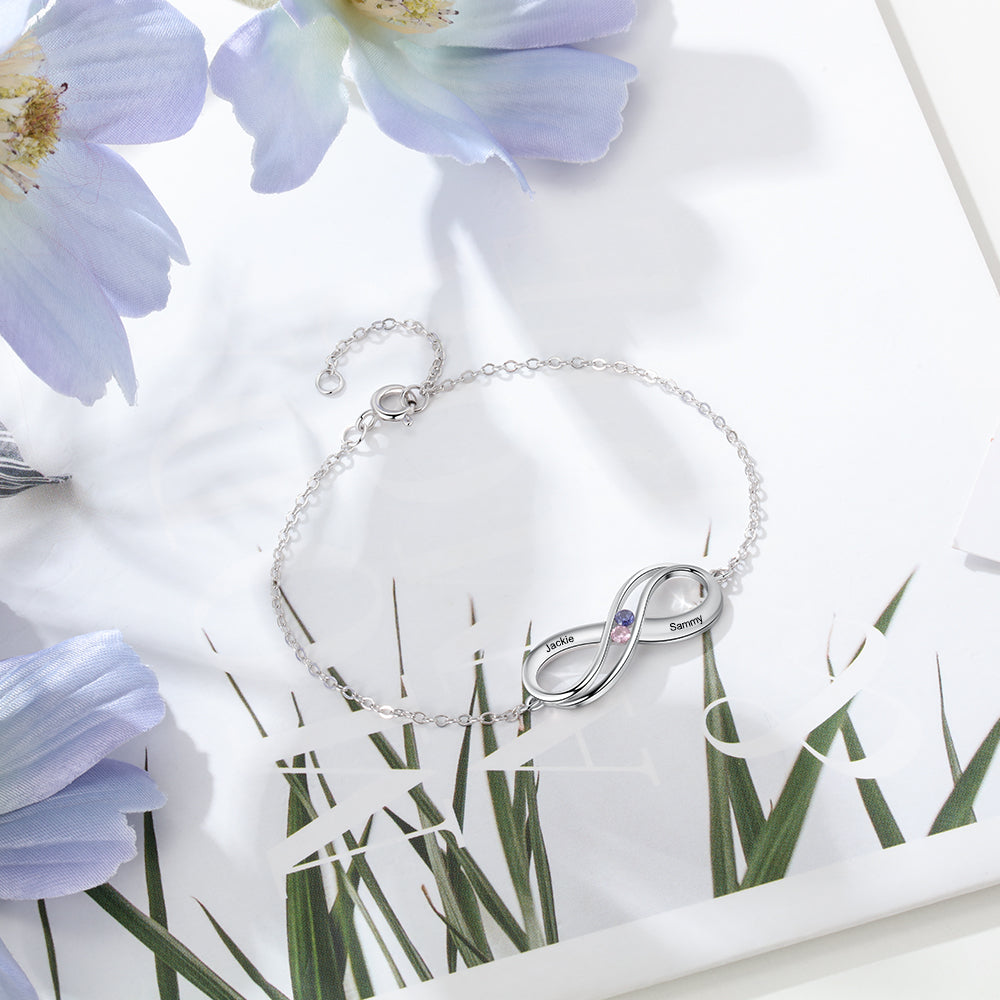 Infinity Birthstone Name Bracelet in Sterling Silver